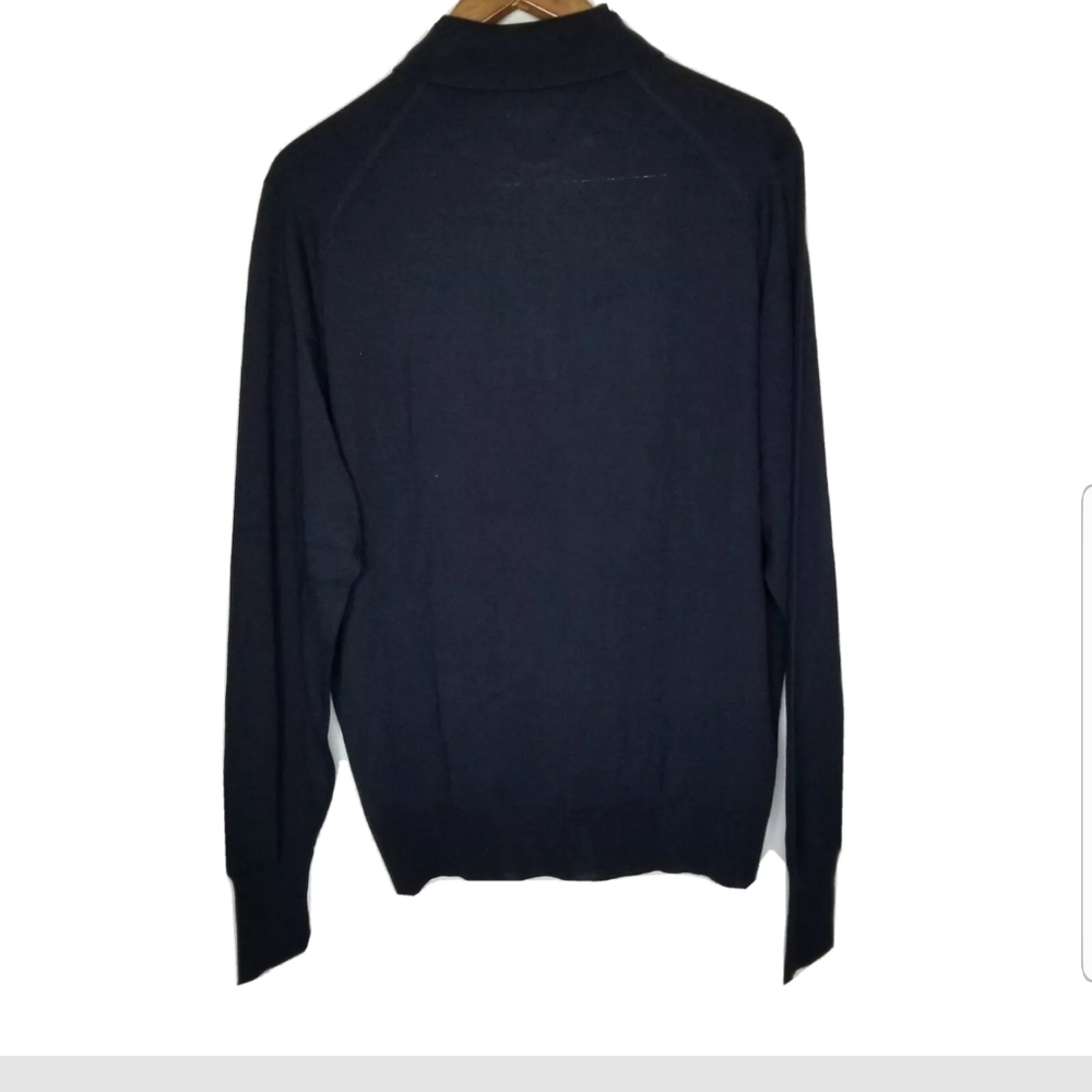 John Smedley Polo Longsleeves Sweater Pure Wool Size XL Navy Blue - Picture 2 of 9